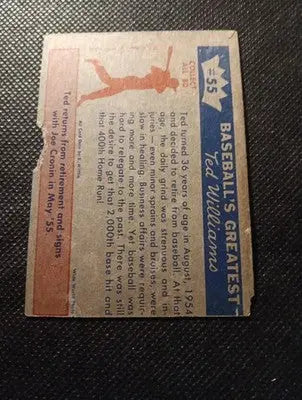 1959 Fleer Ted Williams - w/Joe Cronin #55. Retirement ’No Go.’ Paper loss. VG - Baseball Card Single