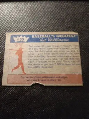 1959 Fleer Ted Williams - w/Joe Cronin #55. Retirement ’No Go.’ Paper loss. VG - Baseball Card Single