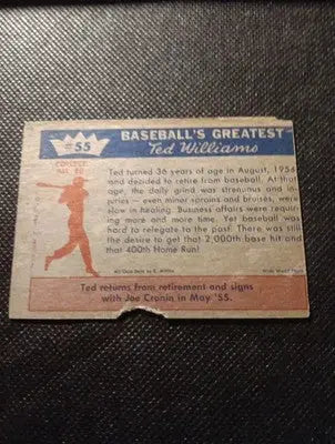 1959 Fleer Ted Williams - w/Joe Cronin #55. Retirement ’No Go.’ Paper loss. VG - Baseball Card Single