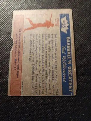 1959 Fleer Ted Williams - w/Joe Cronin #55. Retirement ’No Go.’ Paper loss. VG - Baseball Card Single