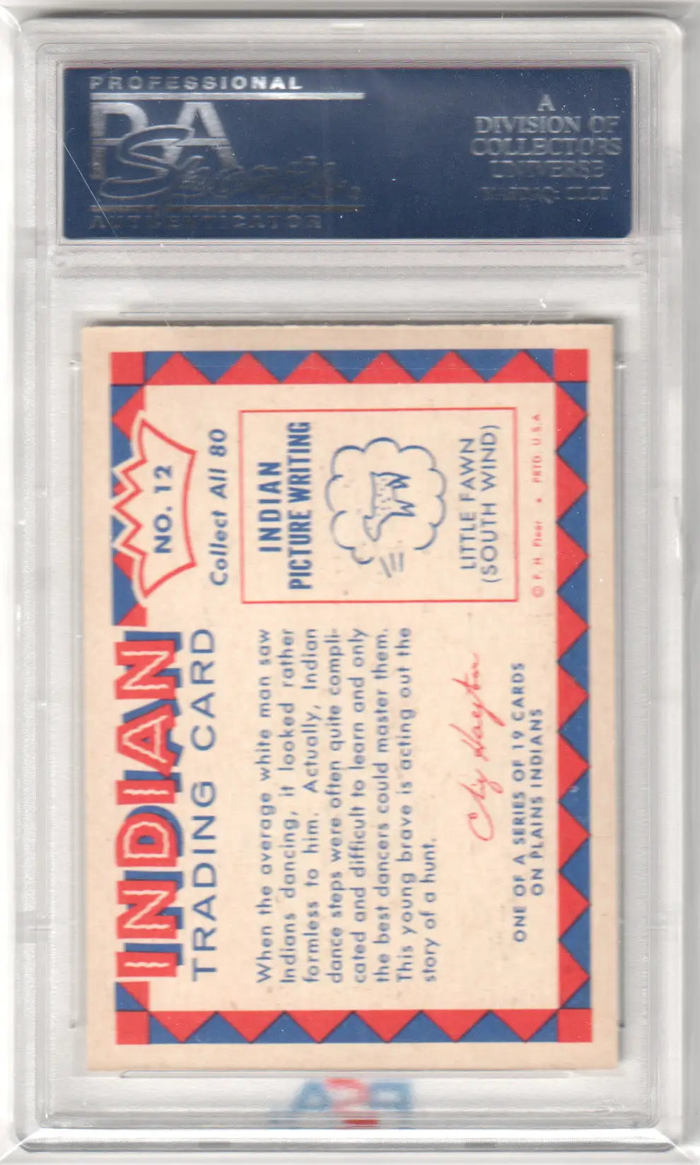 Encapsulated vintage Indian trading card featuring Dancing Sioux from 1959 PSA 9