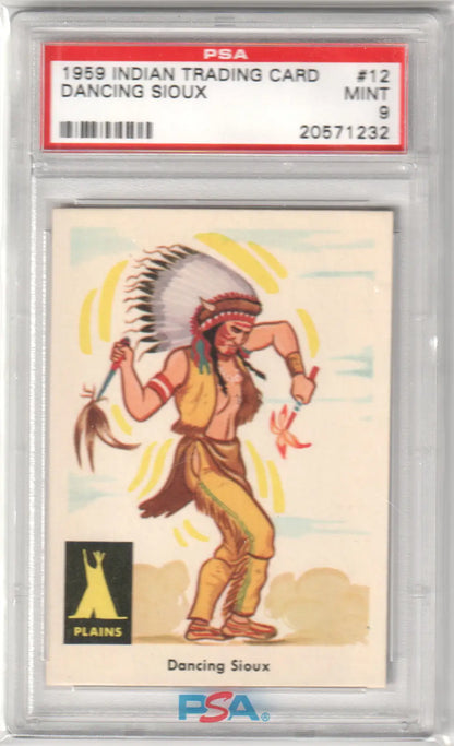 Graded 1959 Indian Trading Card Dancing Sioux PSA 9 card dancing authentic collectible