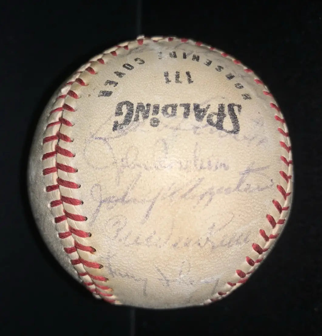Autographed Spalding baseball from the 1959 Los Angeles Dodgers World Series Champions team
