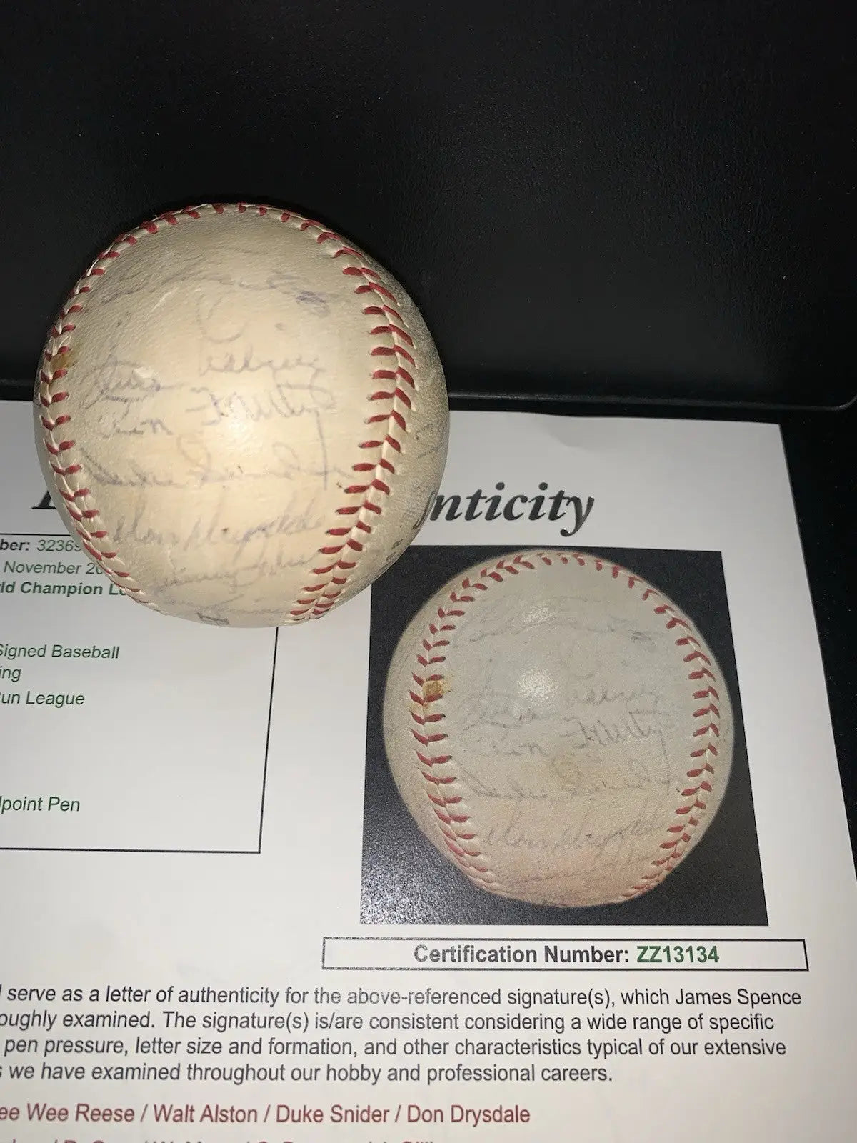 Two autographed Los Angeles Dodgers team signed baseballs from 1959 World Series