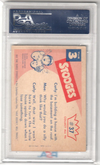 Encapsulated Three Stooges trading card from 1959 in PSA 5 condition