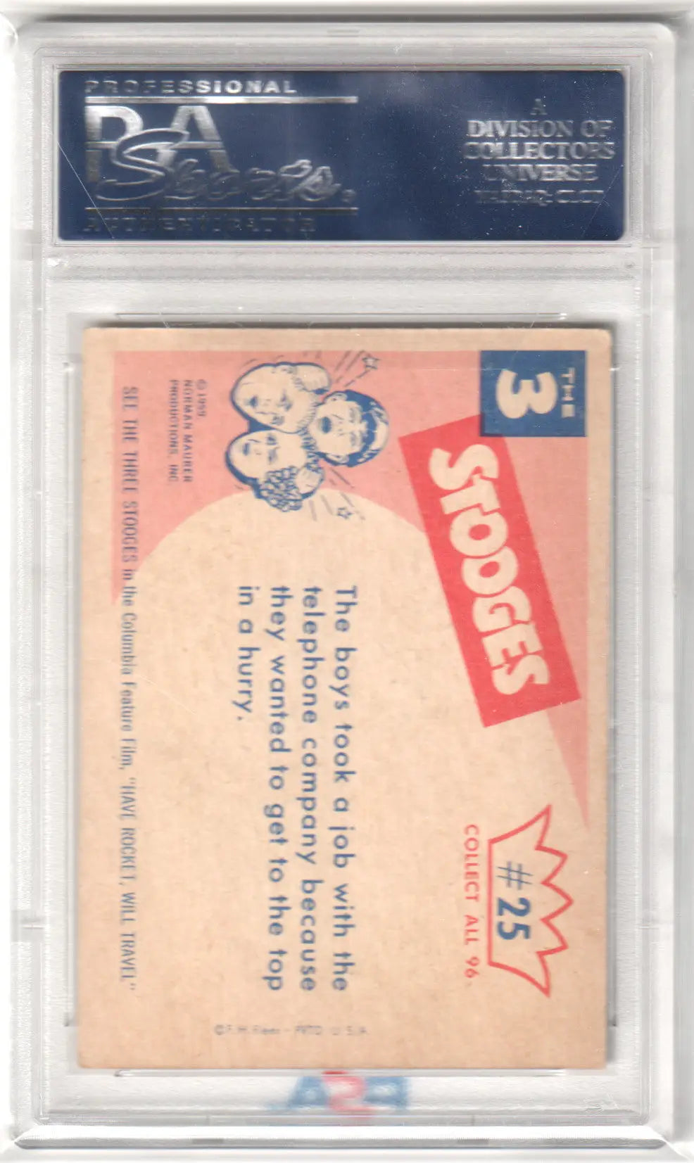 Graded Three Stooges trading card PSA 5 from 1959 The 3 Stooges Next Time We’ll Take series