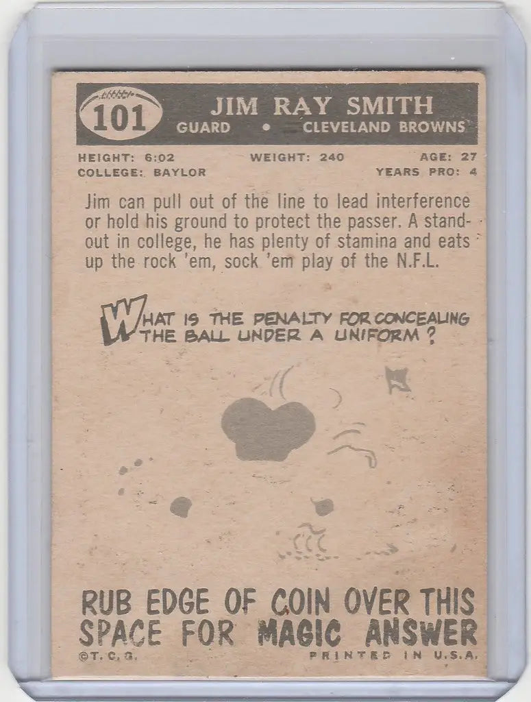 Vintage football trading card of Jim Ray Smith, Cleveland Browns EXMT grade