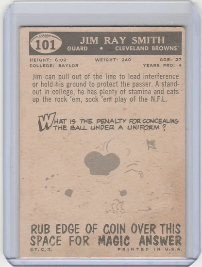 Vintage football trading card of Jim Ray Smith, Cleveland Browns EXMT grade