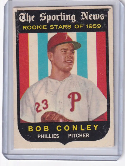 Baseball card of Bob Conley, Philadelphia Phillies pitcher from 1959 Topps trading cards