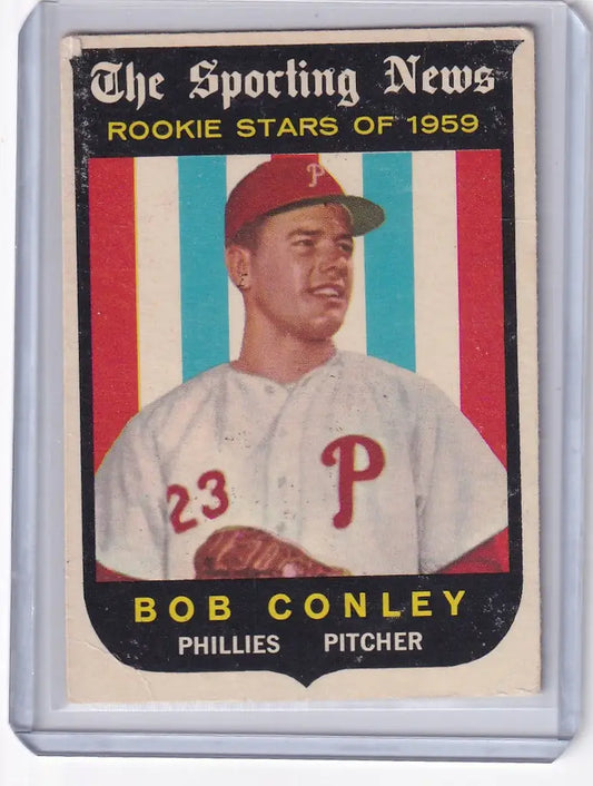Baseball card of Bob Conley, Philadelphia Phillies pitcher from 1959 Topps trading cards