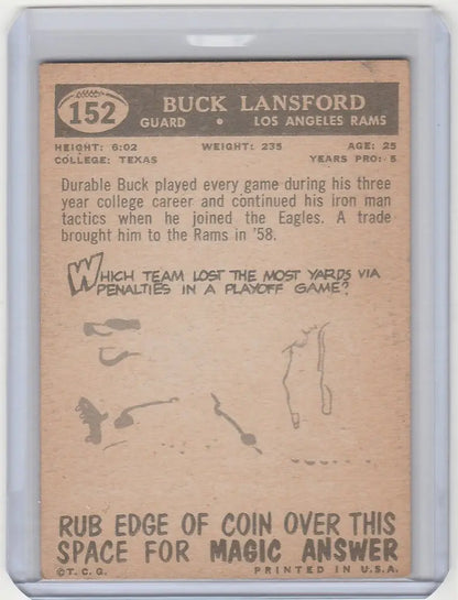 Vintage baseball card of Buck Lansford, Los Angeles Rams EXMT collectible