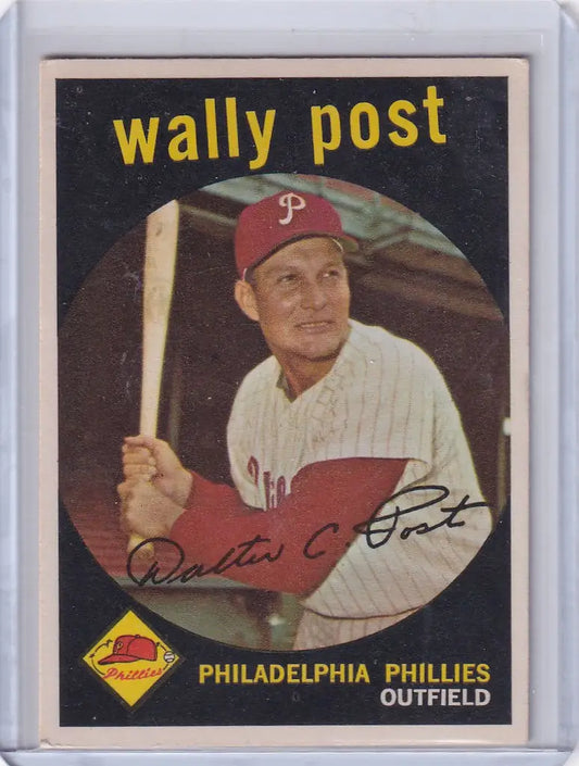 Vintage trading card of Wally Post, Philadelphia Phillies outfielder from 1959 Topps