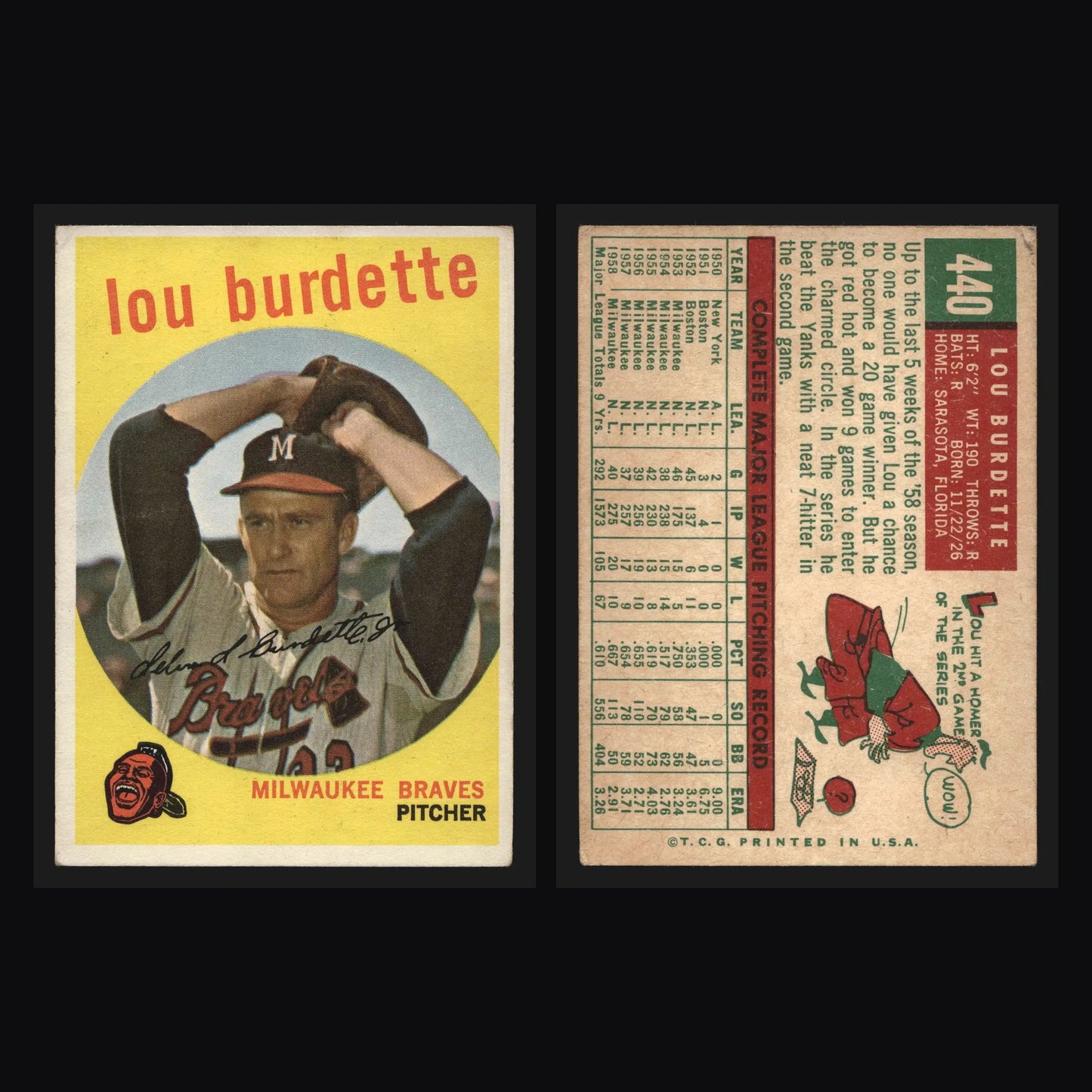 1959 Topps #440 Lou Burdette Milwaukee Braves