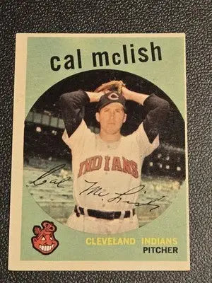Cal McLish baseball card from 1959 Topps #445 featuring Cleveland Indians pitcher