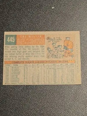 Vintage 1959 Topps Cal McLish baseball card featuring Cleveland Indians player Cal McLish
