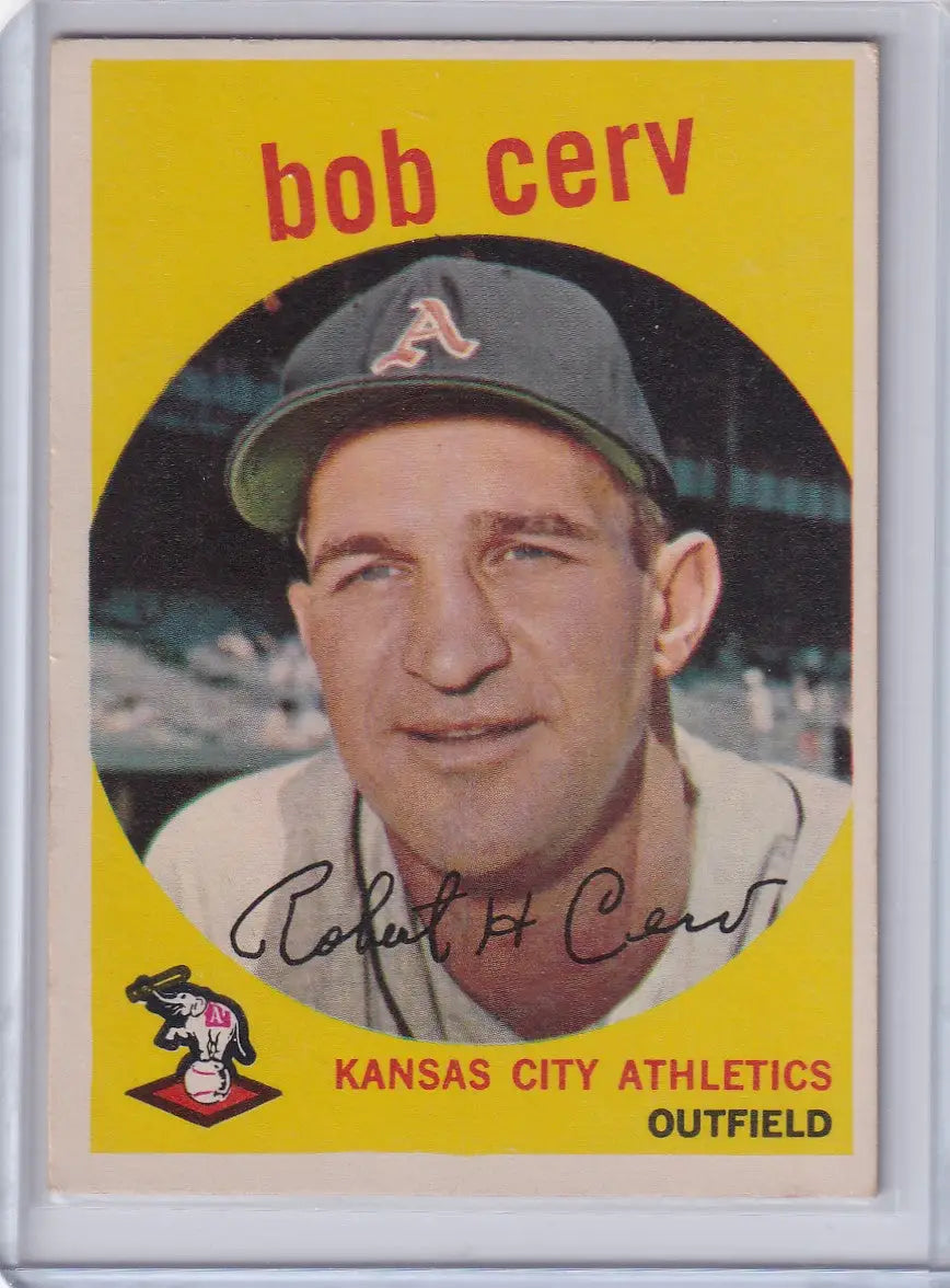 1959 Topps Baseball card featuring Bob Cerv of the Kansas City Athletics