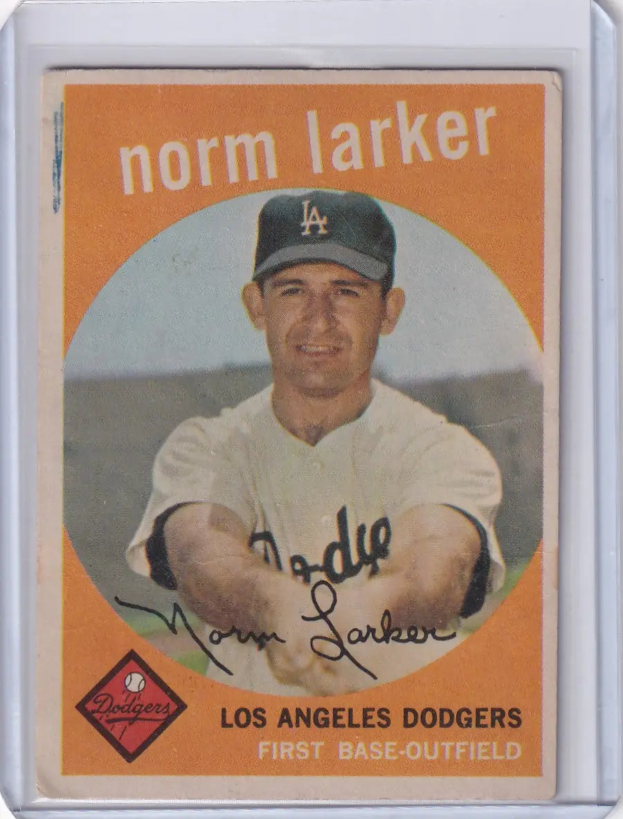 Vintage Topps Baseball card of Norm Larker, Los Angeles Dodgers player in uniform