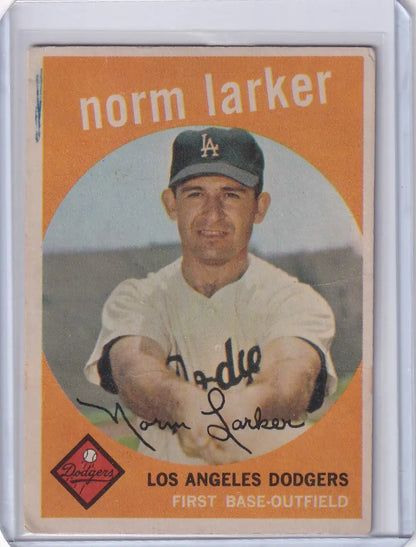Vintage Topps Baseball card of Norm Larker, Los Angeles Dodgers player in uniform