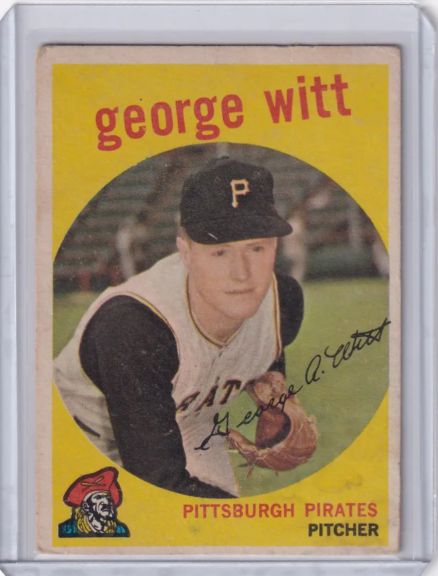 Vintage Topps Baseball card of George Witt, Pittsburgh Pirates pitcher in portrait