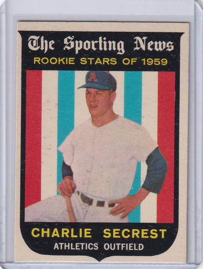 1959 Topps Baseball card of rookie Charlie Secrest from the Kansas City Athletics