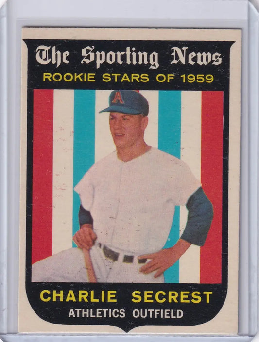 1959 Topps Baseball card of rookie Charlie Secrest from the Kansas City Athletics