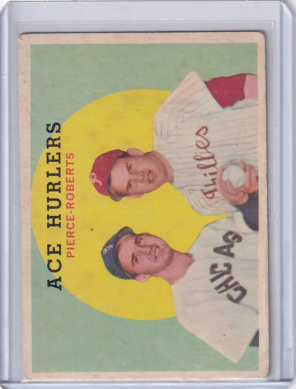 Vintage 1959 Topps Baseball #156 card featuring Ace Hurlers Billy Pierce and Robin Roberts