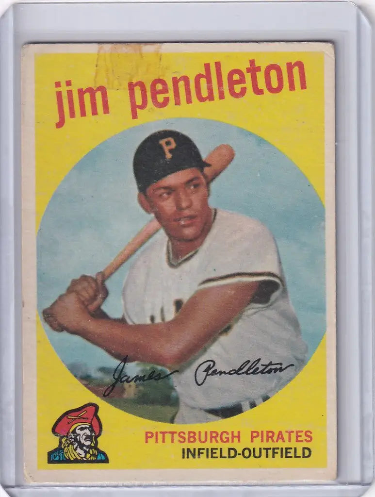 Vintage 1959 Topps Baseball card of Jim Pendleton in batting stance for Pittsburgh Pirates