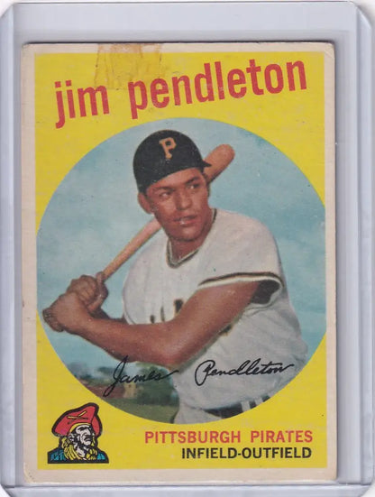 Vintage 1959 Topps Baseball card of Jim Pendleton in batting stance for Pittsburgh Pirates