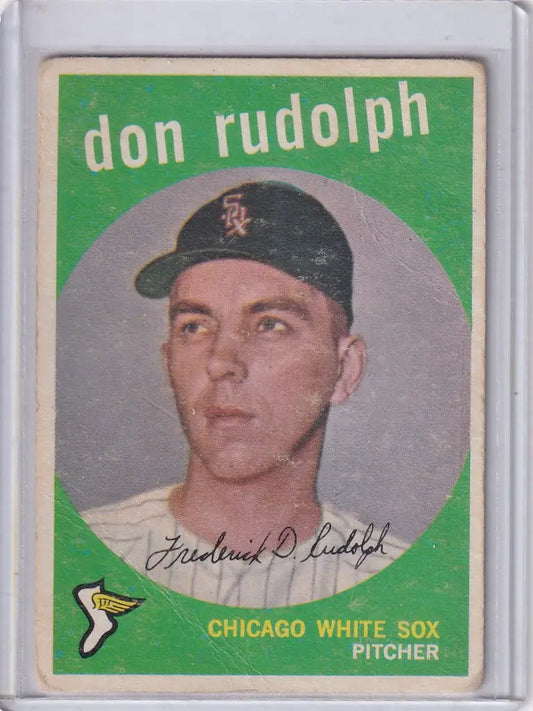 1959 Topps Baseball card of Don Rudolph, Chicago White Sox pitcher in team cap