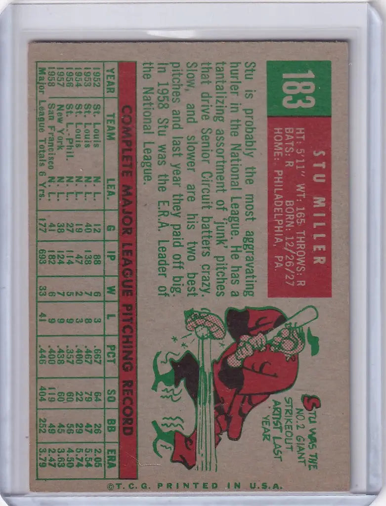 Vintage Topps Baseball card of Stu Miller sliding into base for San Francisco Giants