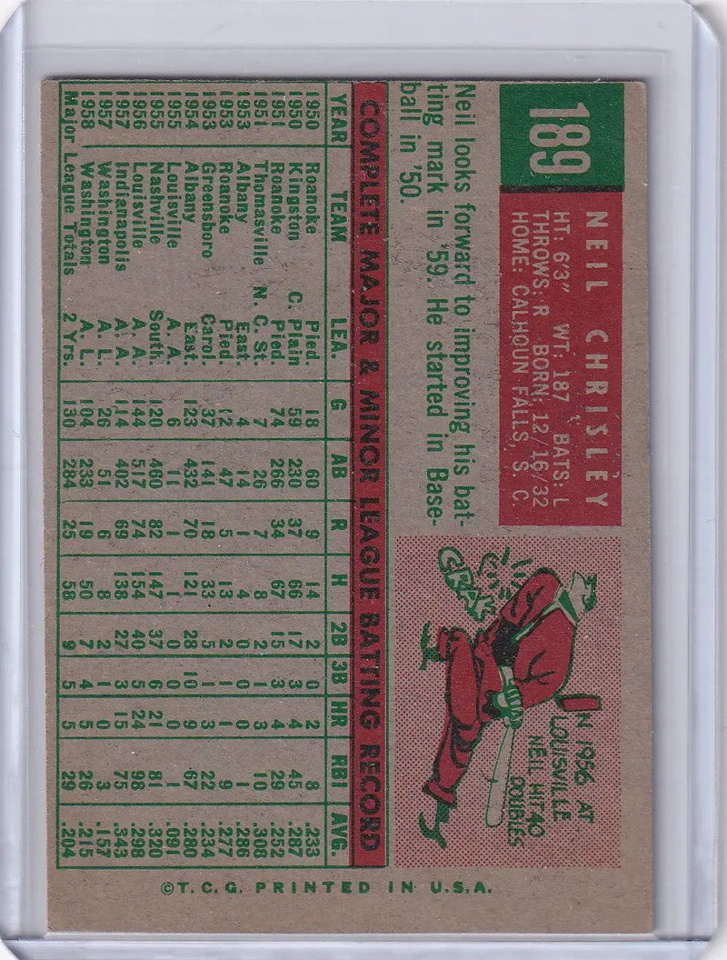 1959 Topps Baseball #189 Neil Chrisley - Detroit Tigers