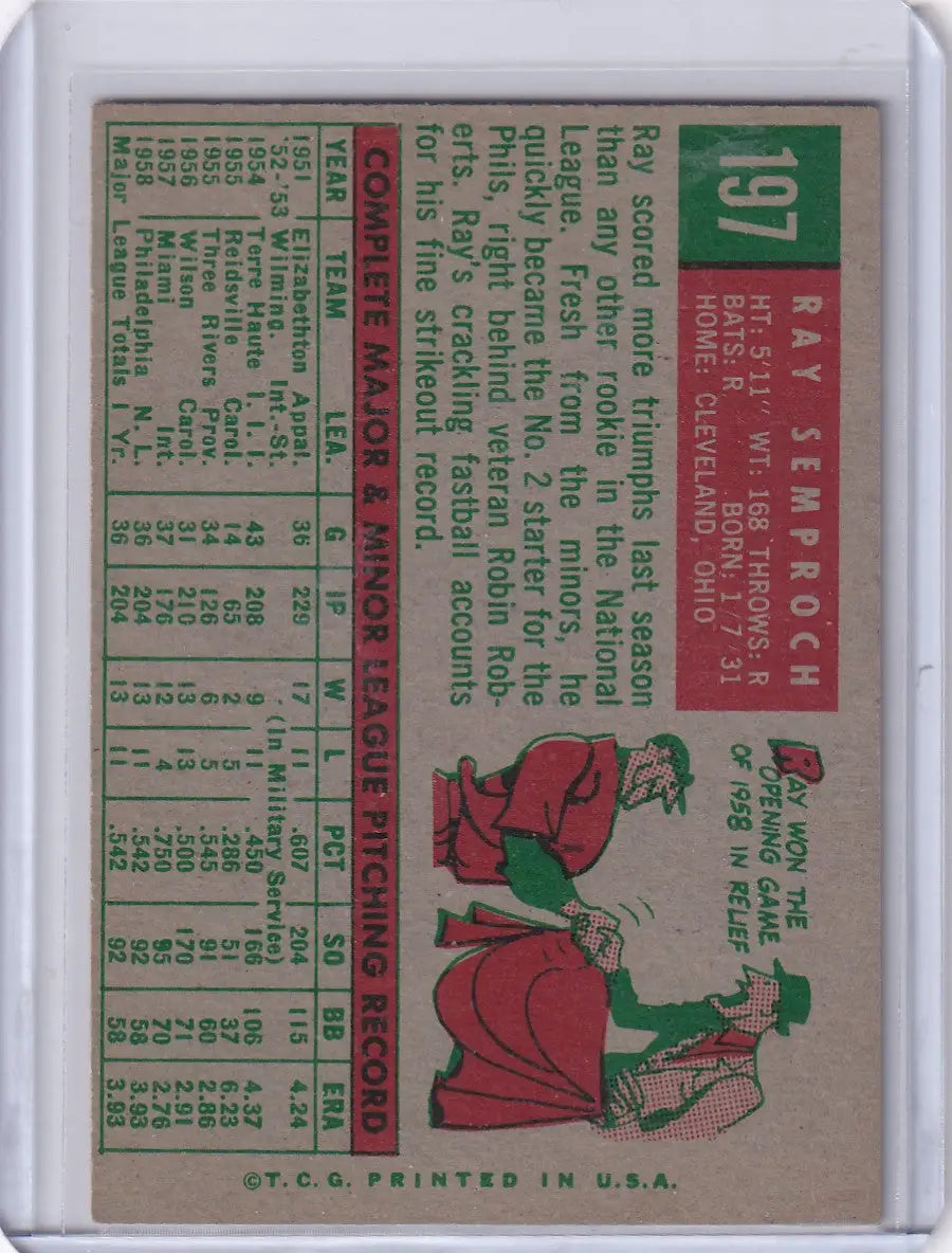 Vintage Topps Baseball card featuring Ray Semproch of the Philadelphia Phillies