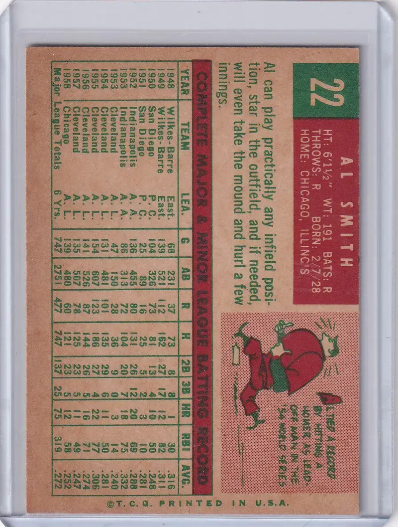 1959 Topps Baseball #22 Al Smith - Chicago White Sox