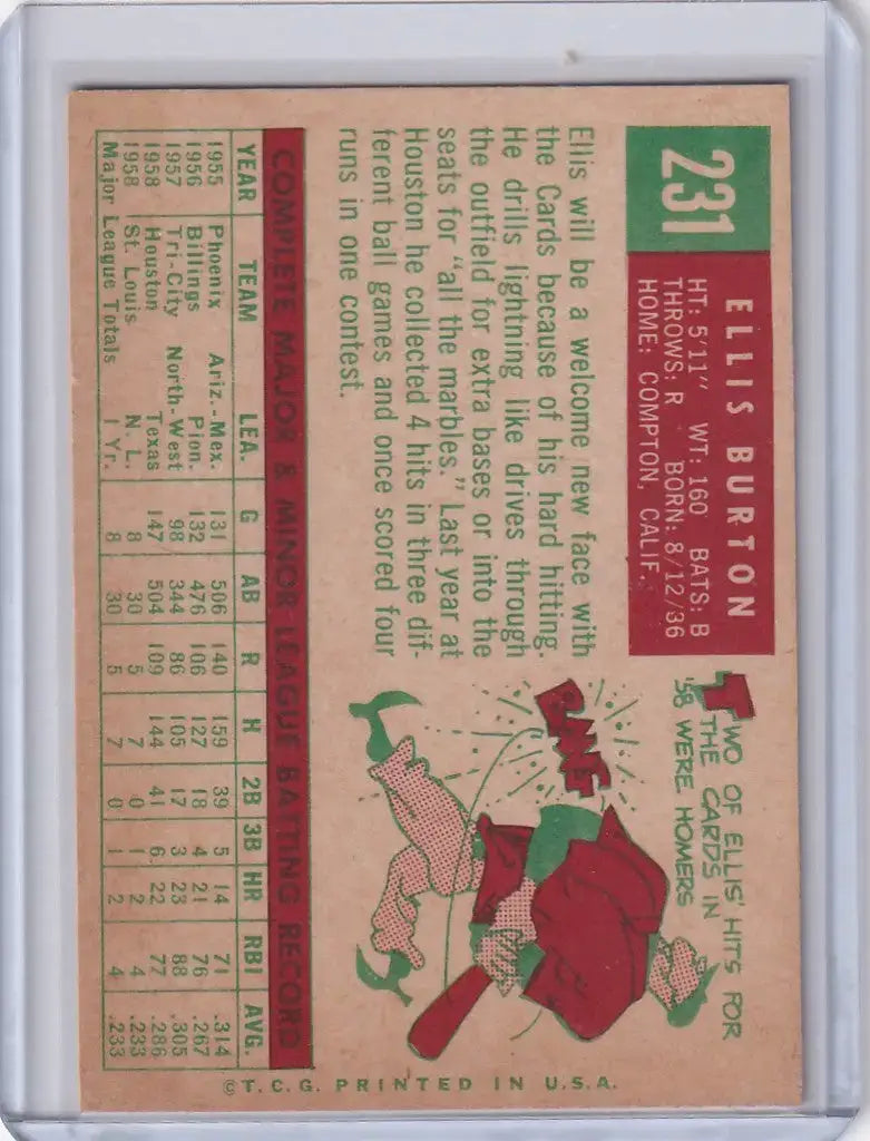 1959 Topps Baseball #231 Ellis Burton - St. Louis Cardinals RC