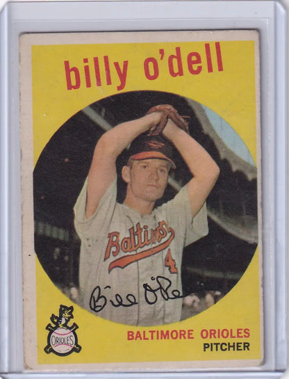 Vintage 1959 Topps Baseball card of Billy O’Dell from the Baltimore Orioles