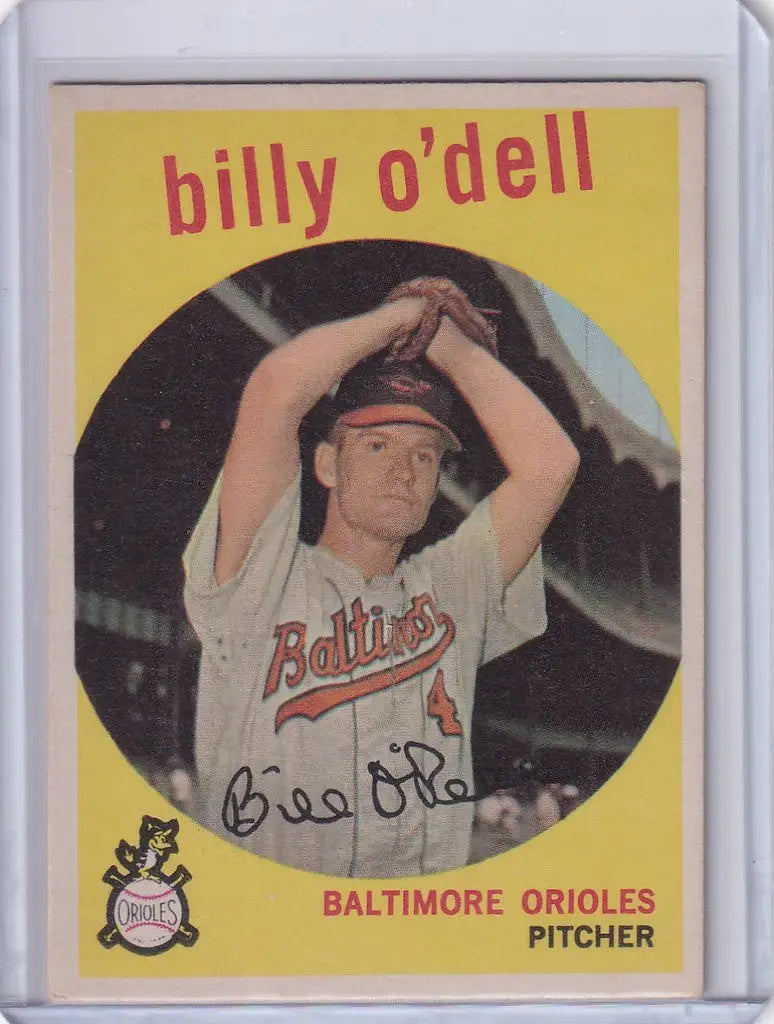 Vintage Topps baseball card of Billy O’Dell pitching for Baltimore Orioles