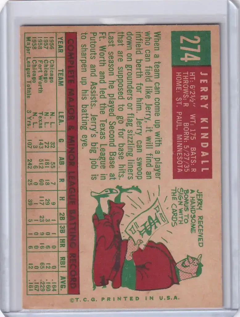 1959 Topps Baseball #274 Jerry Kindall - Chicago Cubs