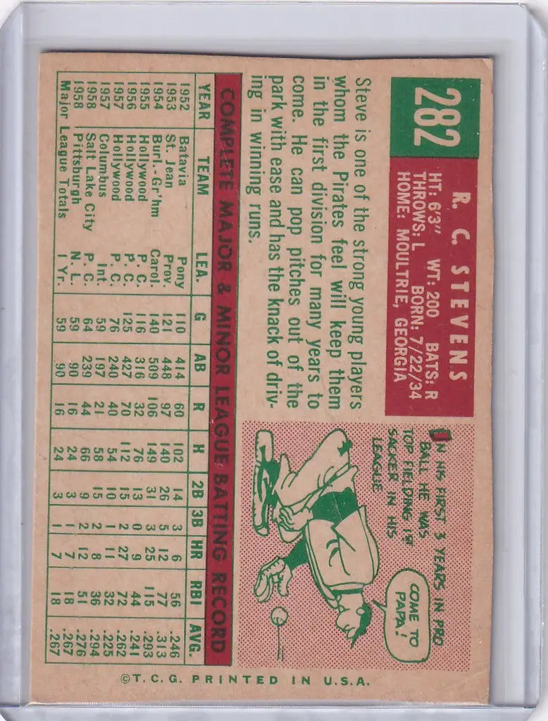 Vintage Topps Baseball card showcasing R.C. Stevens stats for Pittsburgh Pirates