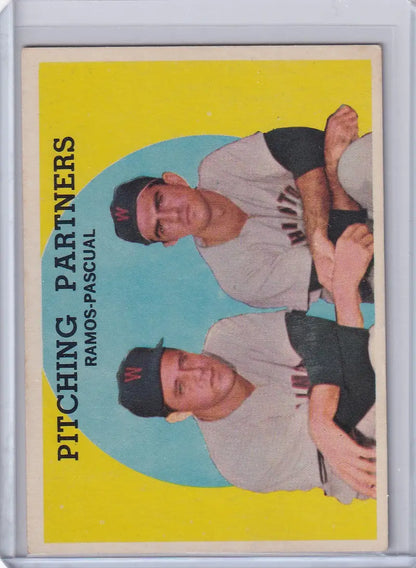 Vintage Topps Baseball card of Pedro Ramos and Camilo Pascual as Pitching Partners