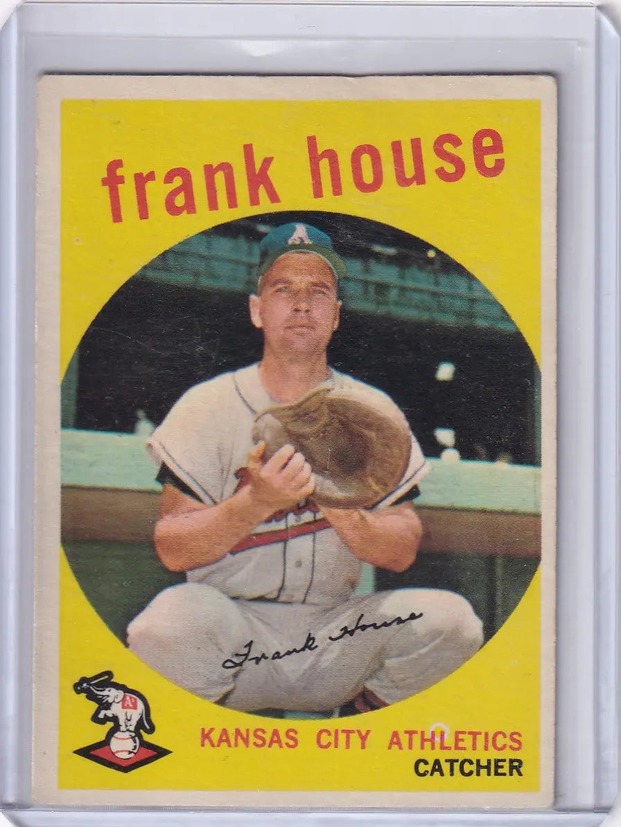 Vintage 1959 Topps Baseball card of Frank House Kansas City Athletics catcher