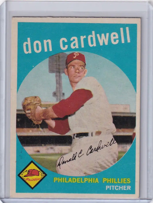 Vintage Topps Baseball card of Don Cardwell, Philadelphia Phillies pitcher in action