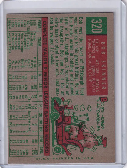 Vintage Topps Baseball card of Bob Skinner from the Pittsburgh Pirates with stats