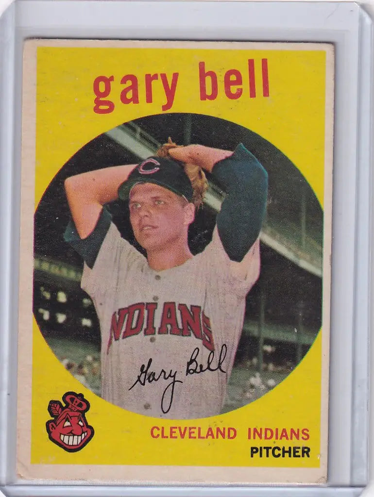 Vintage Topps Baseball card of Gary Bell, Cleveland Indians pitcher in throwing pose