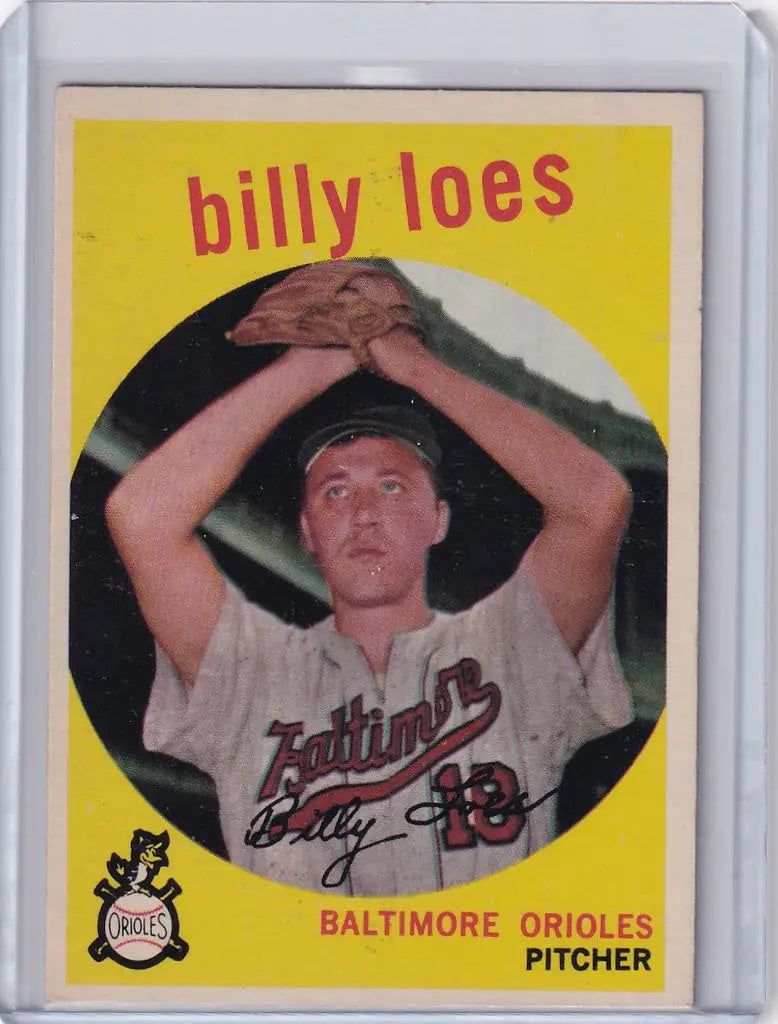 Baseball card of Billy Loes pitching for the Baltimore Orioles in Topps Baseball series