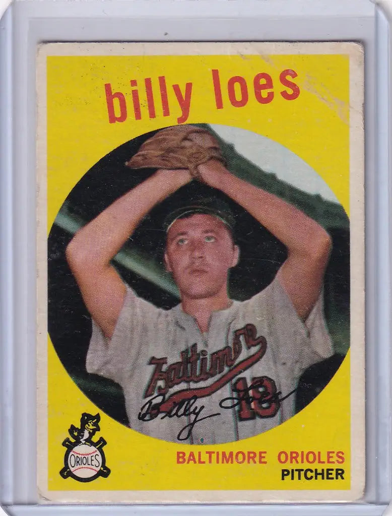 Vintage 1959 Topps Baseball #336a Billy Loes card featuring Baltimore Orioles pitcher