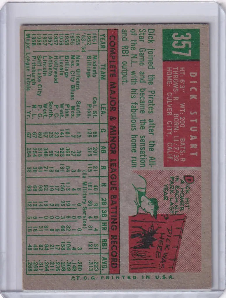 1959 Topps Baseball #357 Dick Stuart - Pittsburgh Pirates RC