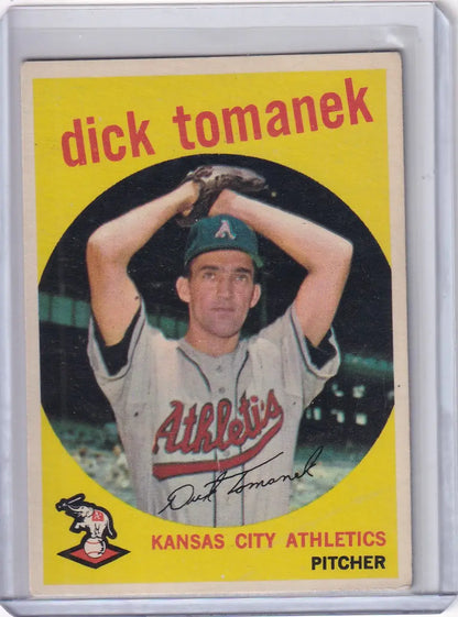 Vintage Dick Tomanek Kansas City Athletics Topps Baseball card in clear plastic sleeve