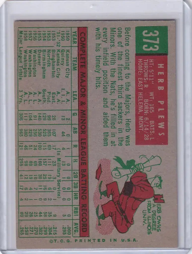 1959 Topps Baseball #373 Herb Plews - Washington Senators