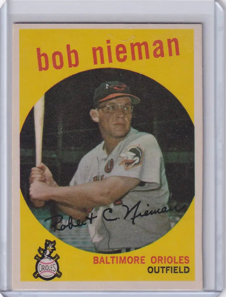 Vintage 1959 Topps Baseball card of Bob Nieman, Baltimore Orioles outfielder