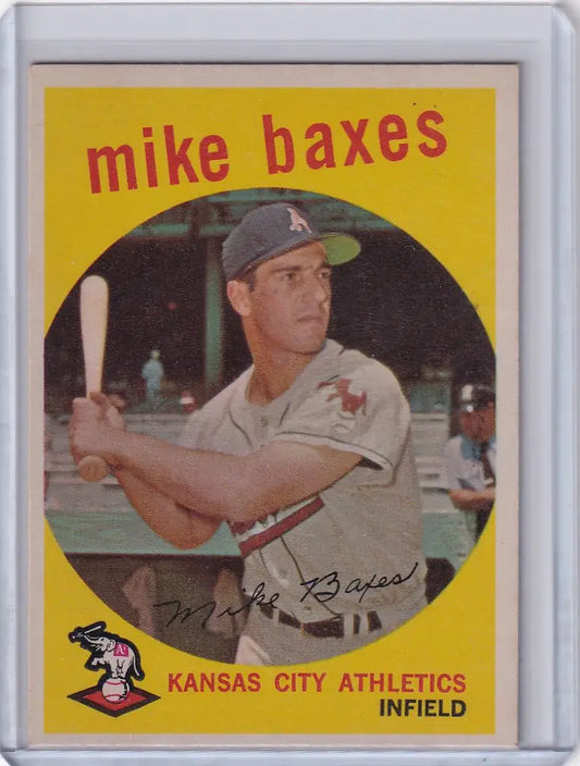 Vintage Topps Baseball card of Mike Baxes, Kansas City Athletics infielder in batting stance
